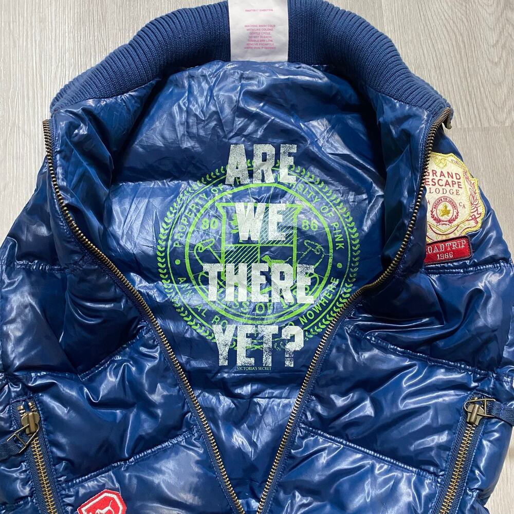 Vintage Y2K Victorias Secret PINK Puffer Down Vest Navy Grand Escape Lodge Small - Picture 4 of 8